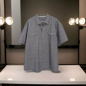 PD & Co Dark Gray Woven Button Down Shirt Mens 3XL Cotton Blend Short Sleeve